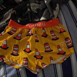 ChicknLegs Women's Athletic Shorts - Yellow with Orange and White Cones